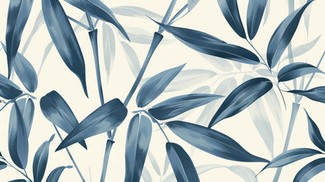 Design file of blue bamboo leaves pattern on white background showing intricate details