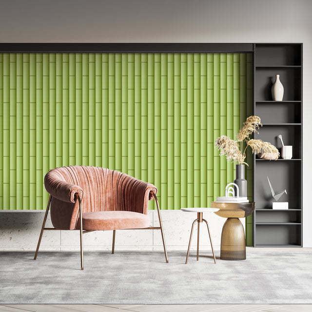 Modern Bamboo Pattern Wallpaper creating a serene atmosphere in a minimalist living room
