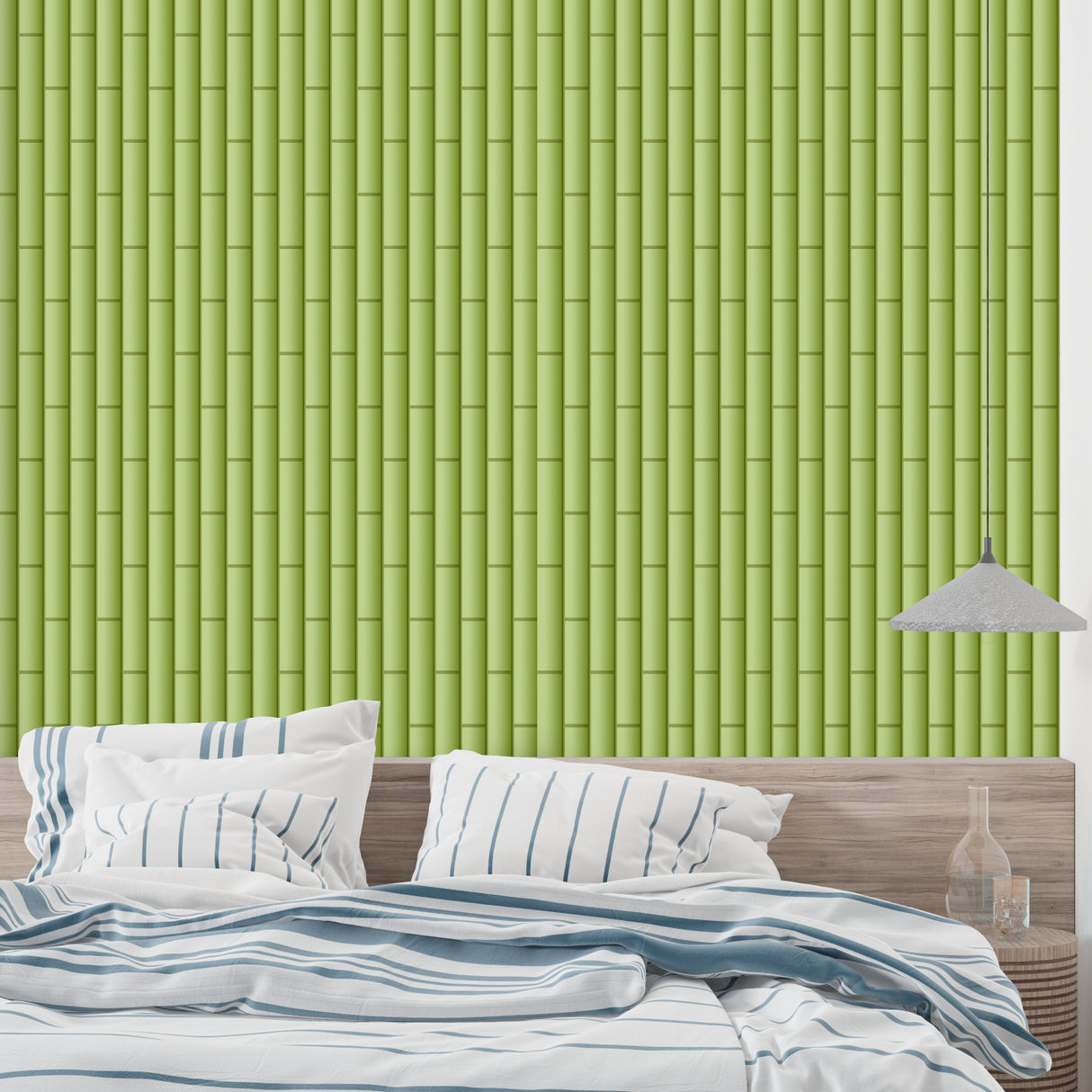 Green Bamboo Wallpaper adding vertical interest to a contemporary home office