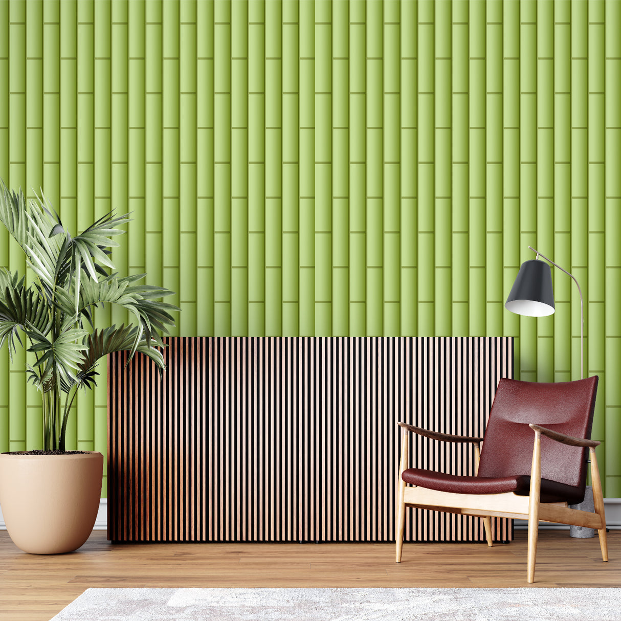 Modern Green Bamboo Pattern making a striking statement in an elegant dining room