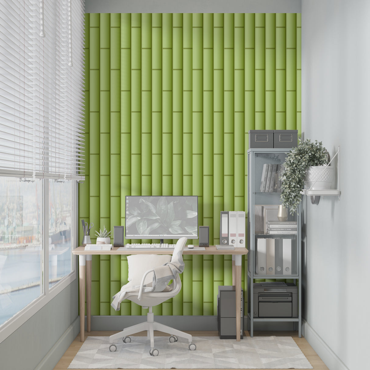 Bamboo Pattern Wallpaper creating depth in a modern meditation space