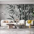 Elegant Bamboo Forest Wallpaper creating a peaceful atmosphere in a modern living room with minimal furniture