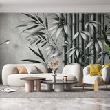 Elegant Bamboo Forest Wallpaper creating a peaceful atmosphere in a modern living room with minimal furniture