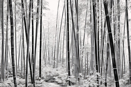 Bamboo forest wallpaper design file showing detailed monochrome pattern and misty effects