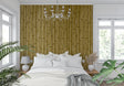 Bamboo wall mural creating zen atmosphere in modern living room with natural light