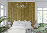 Bamboo wall mural creating zen atmosphere in modern living room with natural light