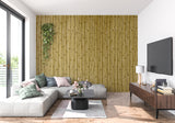 Oriental bamboo pattern wallpaper in cozy bedroom space