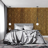 Oriental bamboo mural creating focal point in master bedroom
