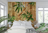 Bamboo leaf wallpaper creating a zen atmosphere in a modern living room with natural light