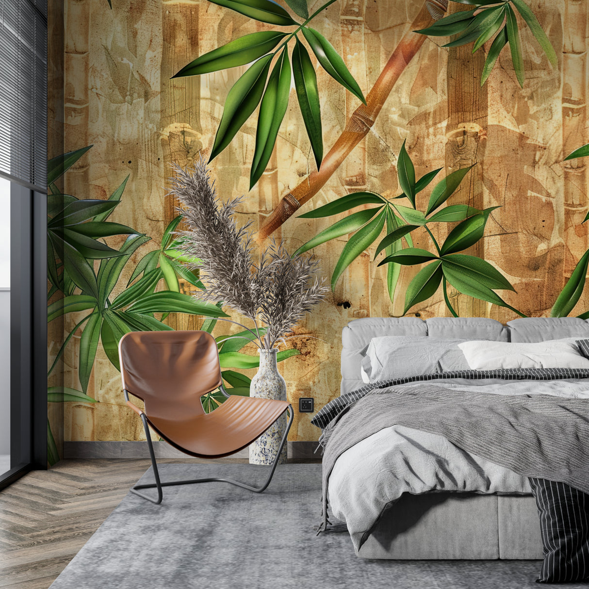Bamboo leaf pattern transforming a home office with its calming presence