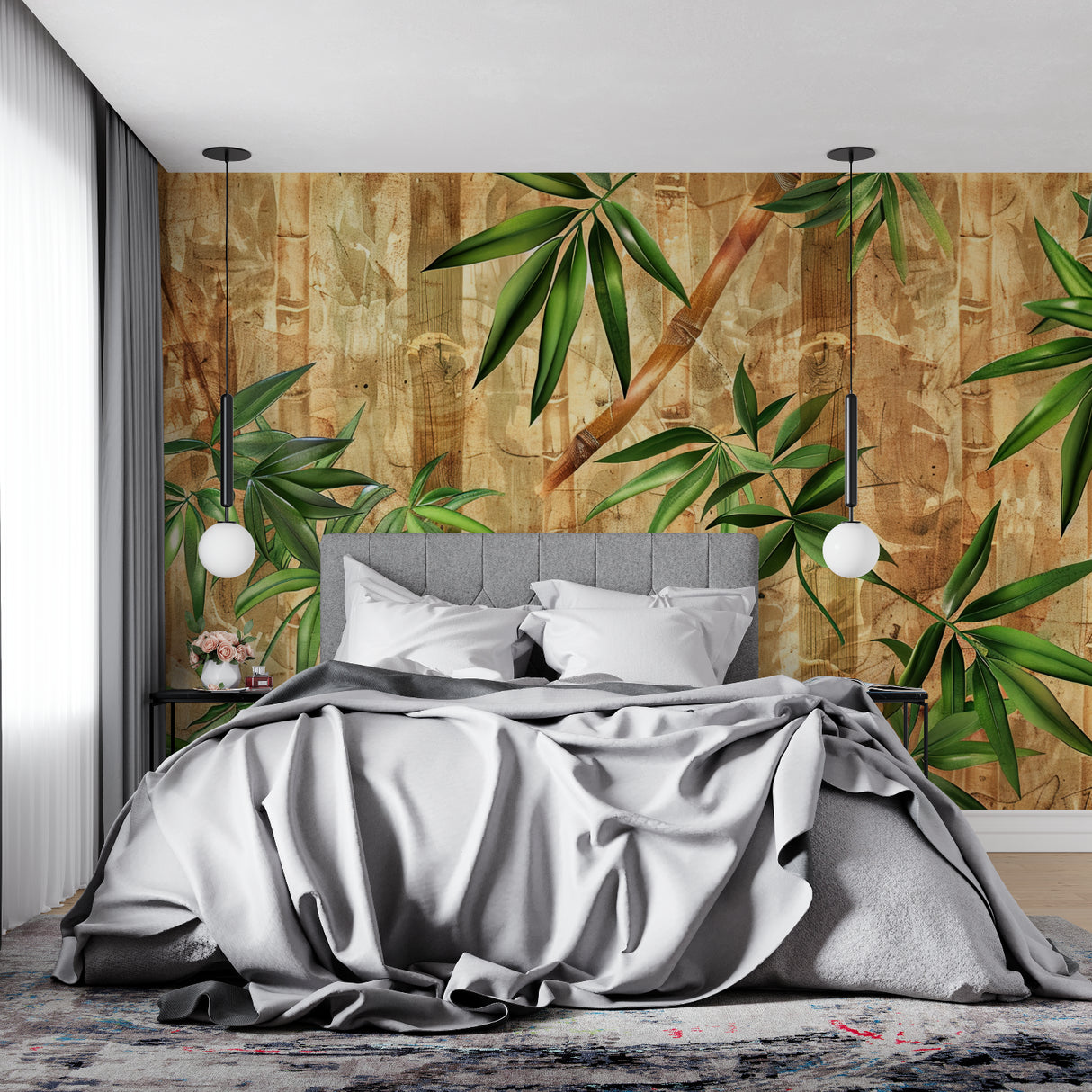 Natural bamboo design enhancing an entry hall with its golden wood background
