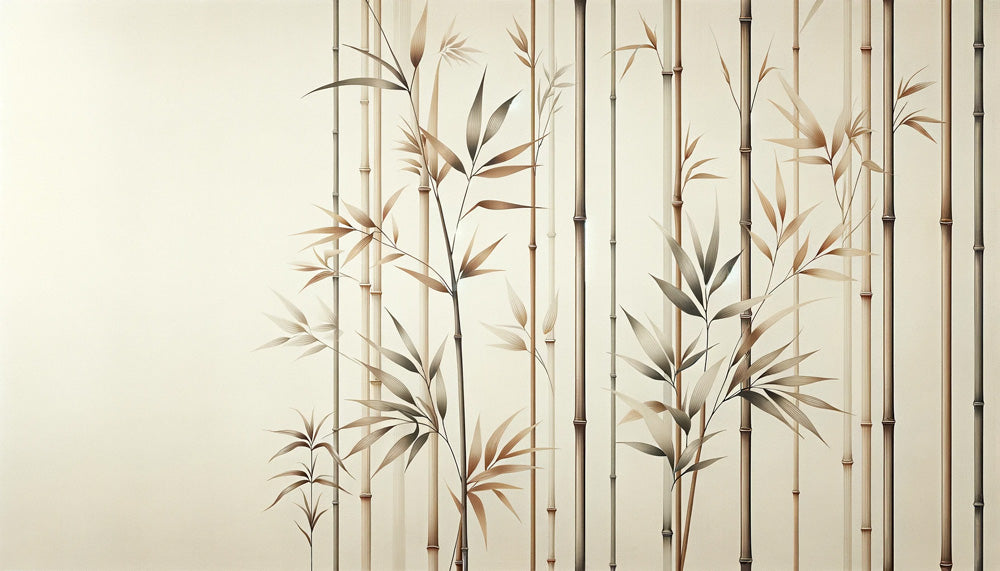 Japanese bamboo wallpaper design file showing delicate beige bamboo stems and leaves pattern
