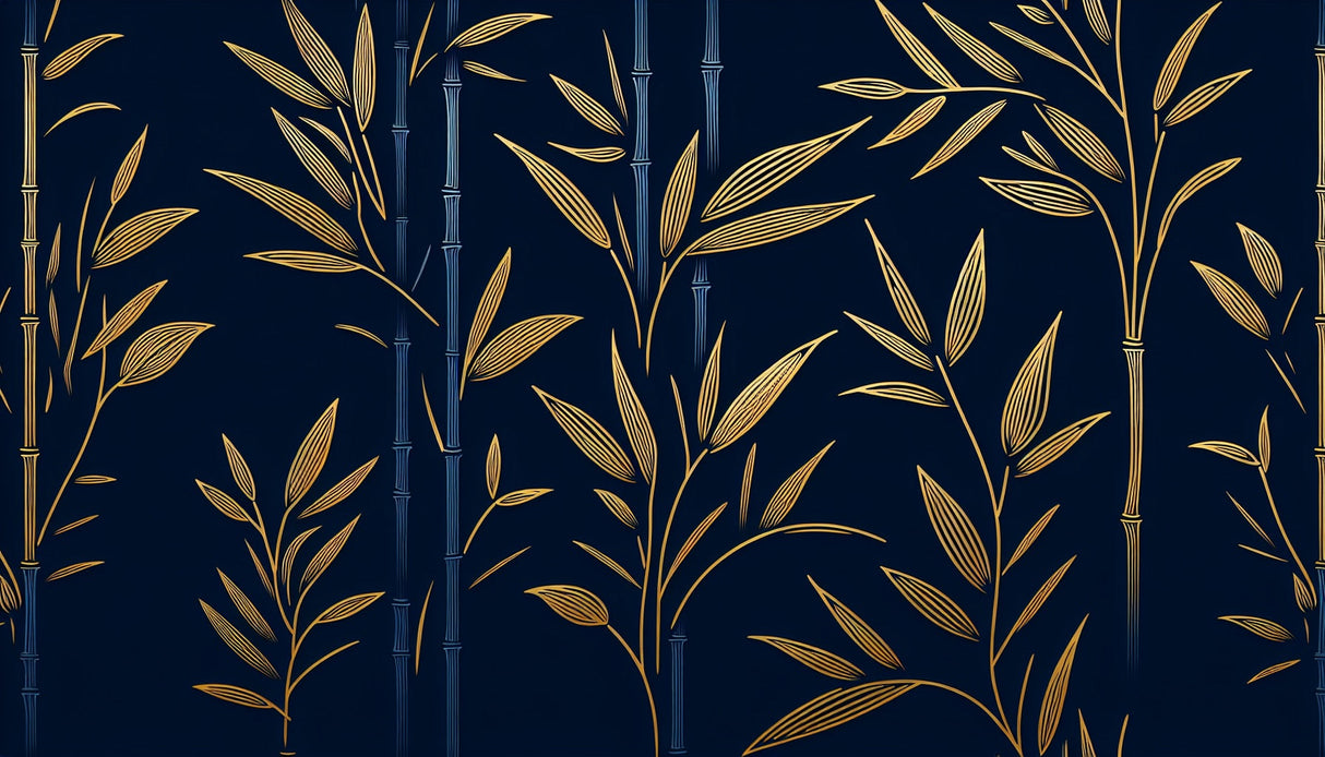 Navy and gold oriental bamboo wallpaper design file showing intricate pattern detail
