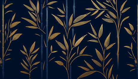 Navy and gold oriental bamboo wallpaper design file showing intricate pattern detail