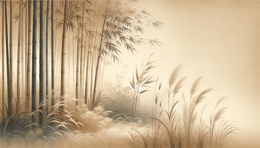 Oriental bamboo forest design file showing intricate misty beige pattern and detailed bamboo stems
