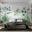 Bamboo forest wallpaper creating a serene atmosphere in a modern living room with natural light