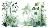 Oriental garden watercolor design file showing delicate bamboo stalks and misty background pattern