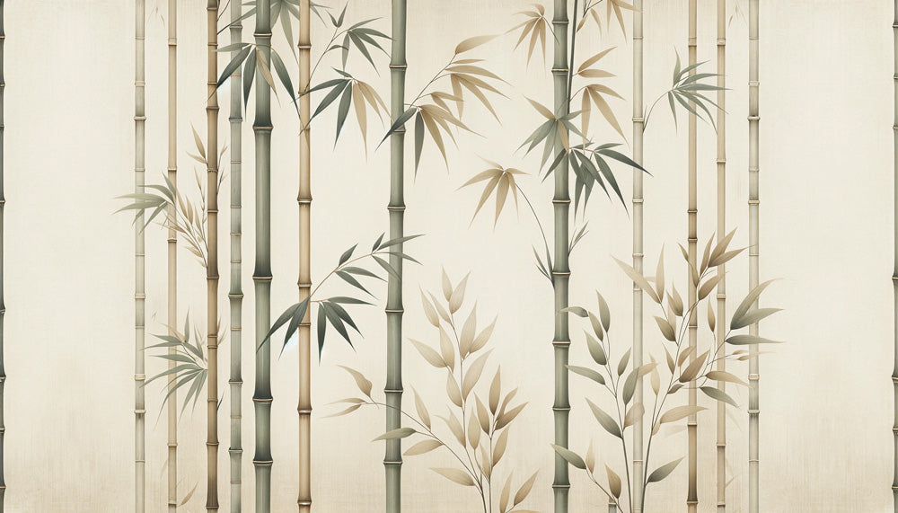 Oriental bamboo design file showing detailed sage green stems and beige leaves pattern