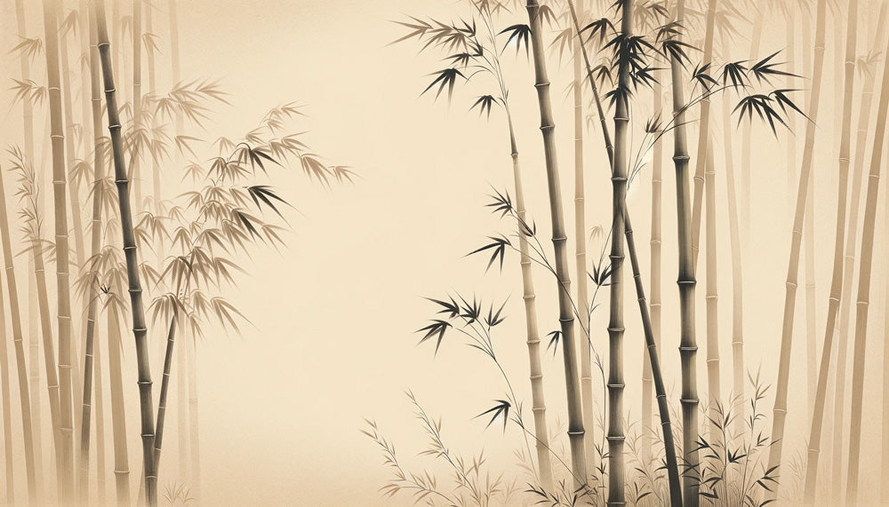 Bamboo Mural Wallpaper  Oriental Beige Forest Design - Detailed wallpaper pattern view
