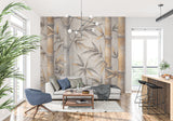 Grey and gold bamboo wall design in minimalist dining room