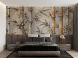 Japanese-style bamboo wallpaper in home office setting