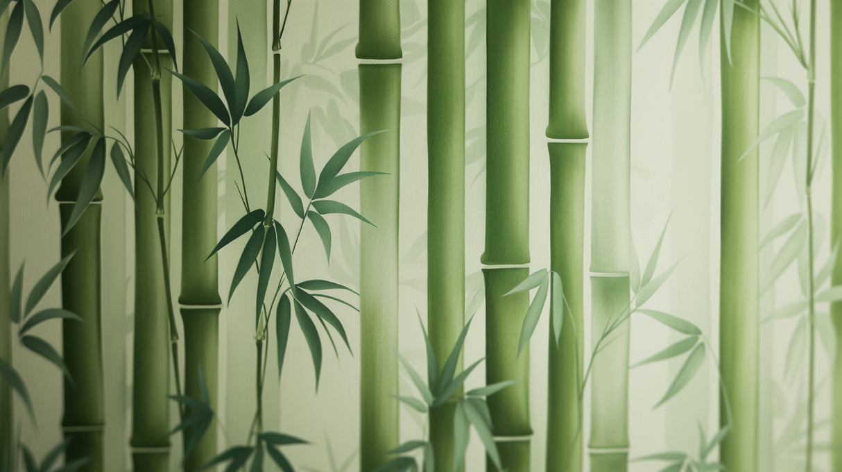 Bamboo forest wallpaper creating a serene atmosphere in a modern living room