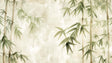Bamboo forest wallpaper creating a peaceful atmosphere in a modern living room with minimalist furniture