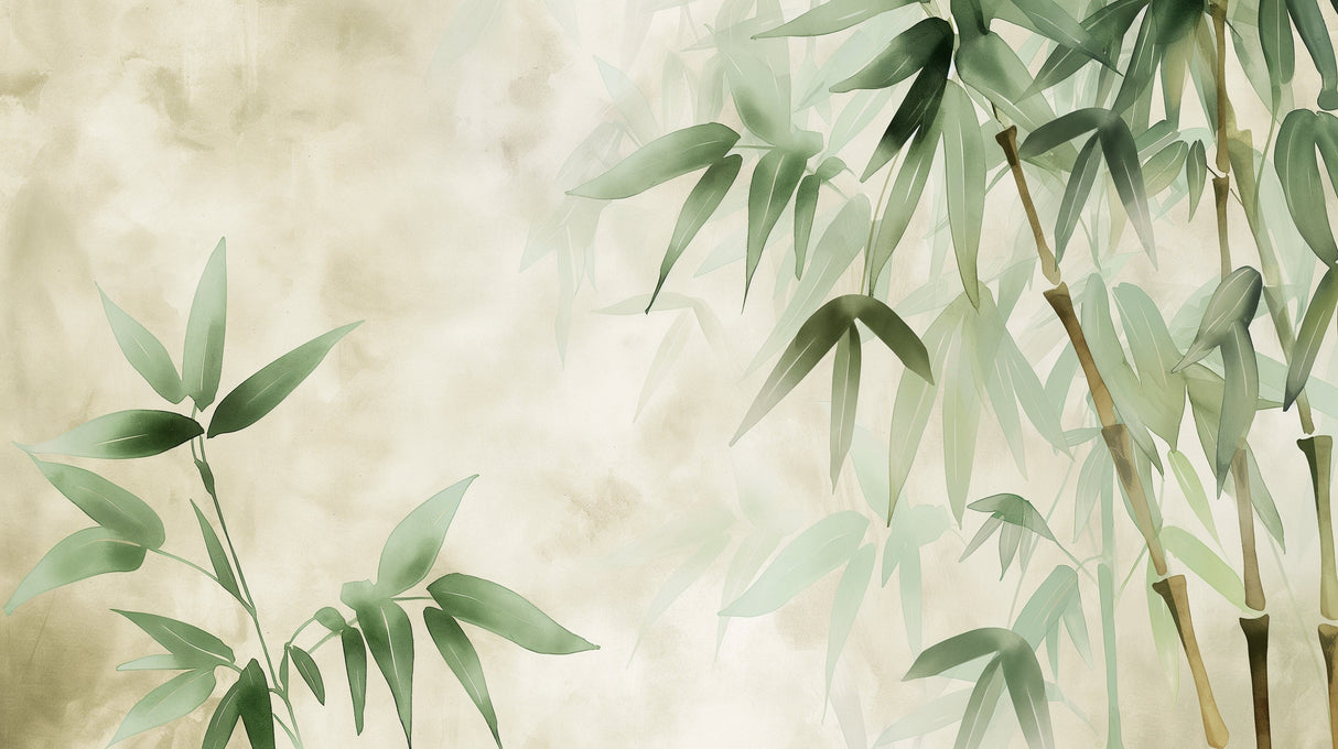 Zen bamboo wall mural bringing serenity to a minimalist bedroom setting