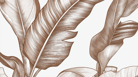 Banana leaf line art wallpaper design file showing detailed brown botanical pattern on white background