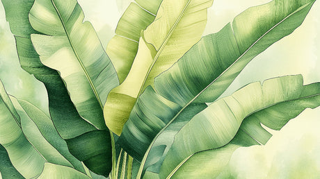 Large-scale tropical banana leaf wallpaper design file showing detailed leaf pattern and natural green shades