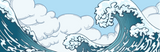 Japanese Wave Mural Wallpaper | Great Wave with Clouds and Cactus