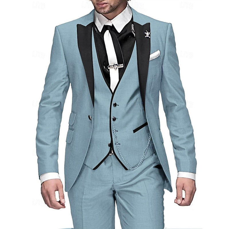 Luxury Three-Piece Suit  Burgundy Satin with Black Lapels - Product detail 15