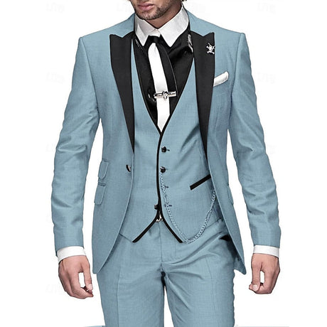 Luxury Three-Piece Suit  Burgundy Satin with Black Lapels - Product detail 16