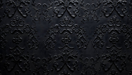 Black baroque wallpaper design file showing intricate 3D damask pattern details