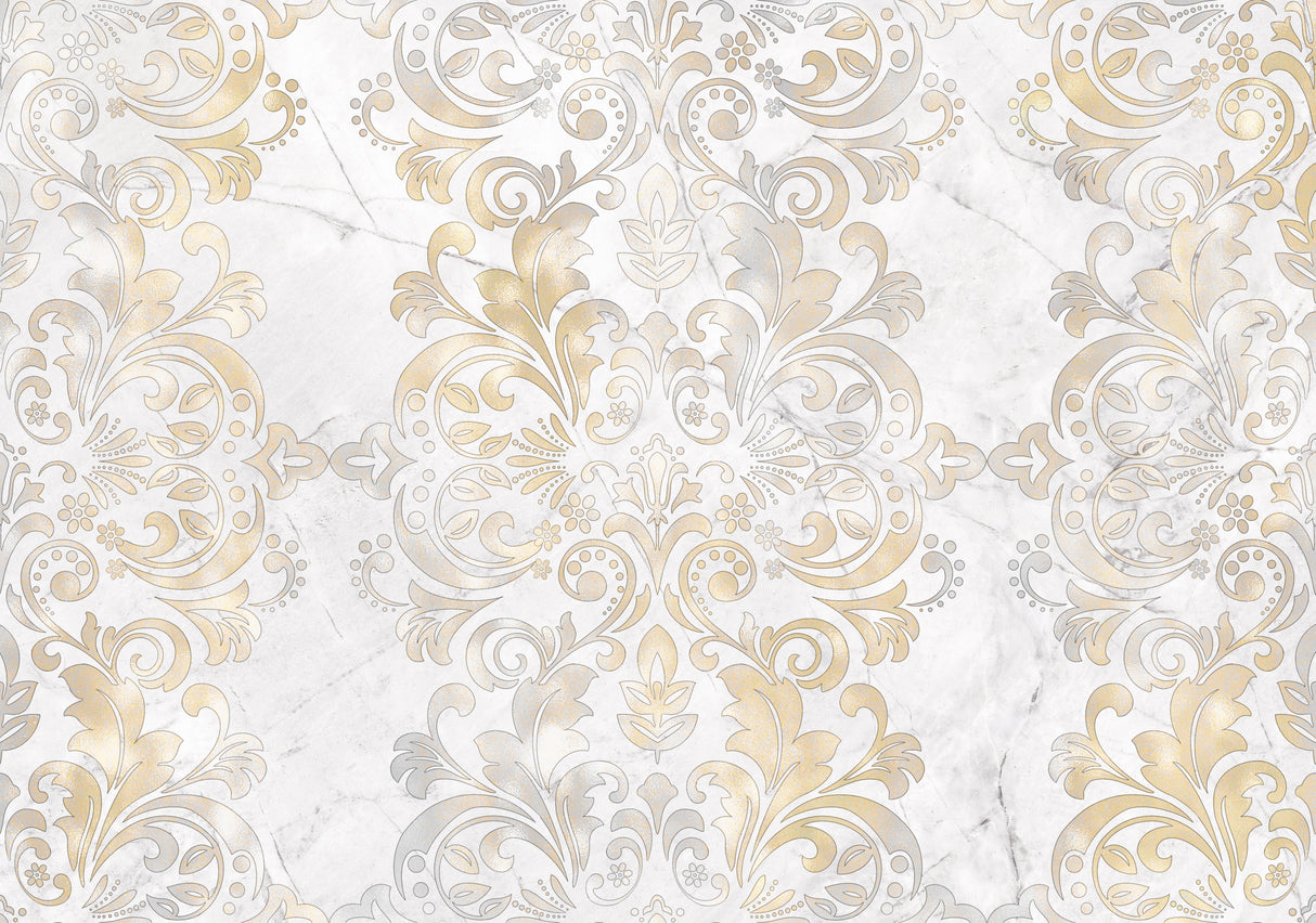 Design file showing gold damask pattern on beige marble background