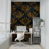 Baroque pattern mural making statement in modern living room