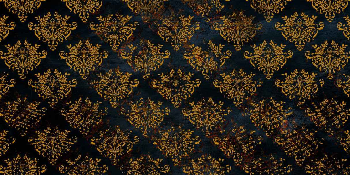 Design file of black and gold baroque damask pattern showing intricate details