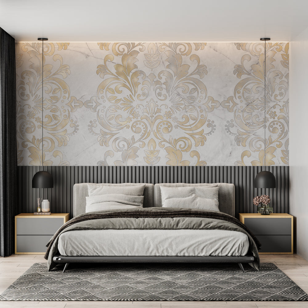 Baroque pattern mural in home office showing scale and elegant impact
