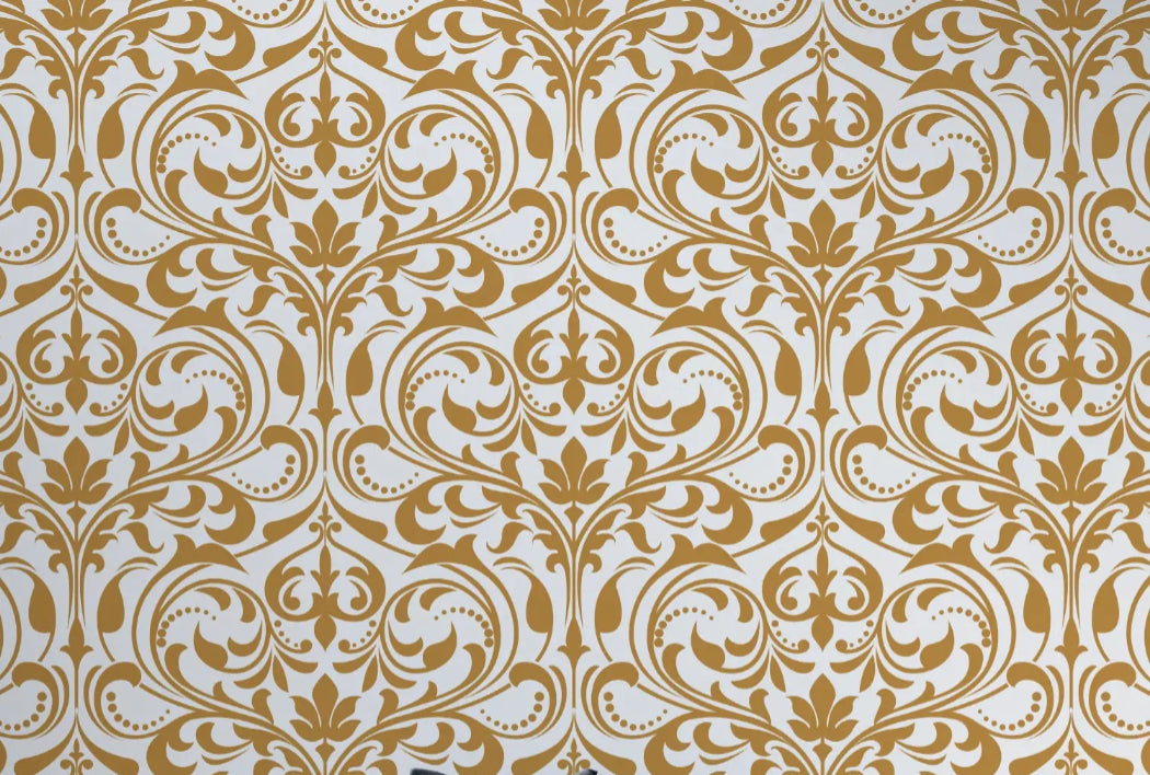 Design file showing intricate white and gold baroque damask pattern detail