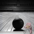 Basketball court wallpaper creating dramatic impact in modern home gym with workout equipment and mirror wall
