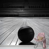 Basketball court wallpaper creating dramatic impact in modern home gym with workout equipment and mirror wall
