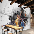 Basketball wall mural showcased in a modern teen bedroom, creating an energetic sports atmosphere with dynamic action scenes