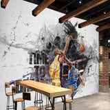Basketball wall mural showcased in a modern teen bedroom, creating an energetic sports atmosphere with dynamic action scenes