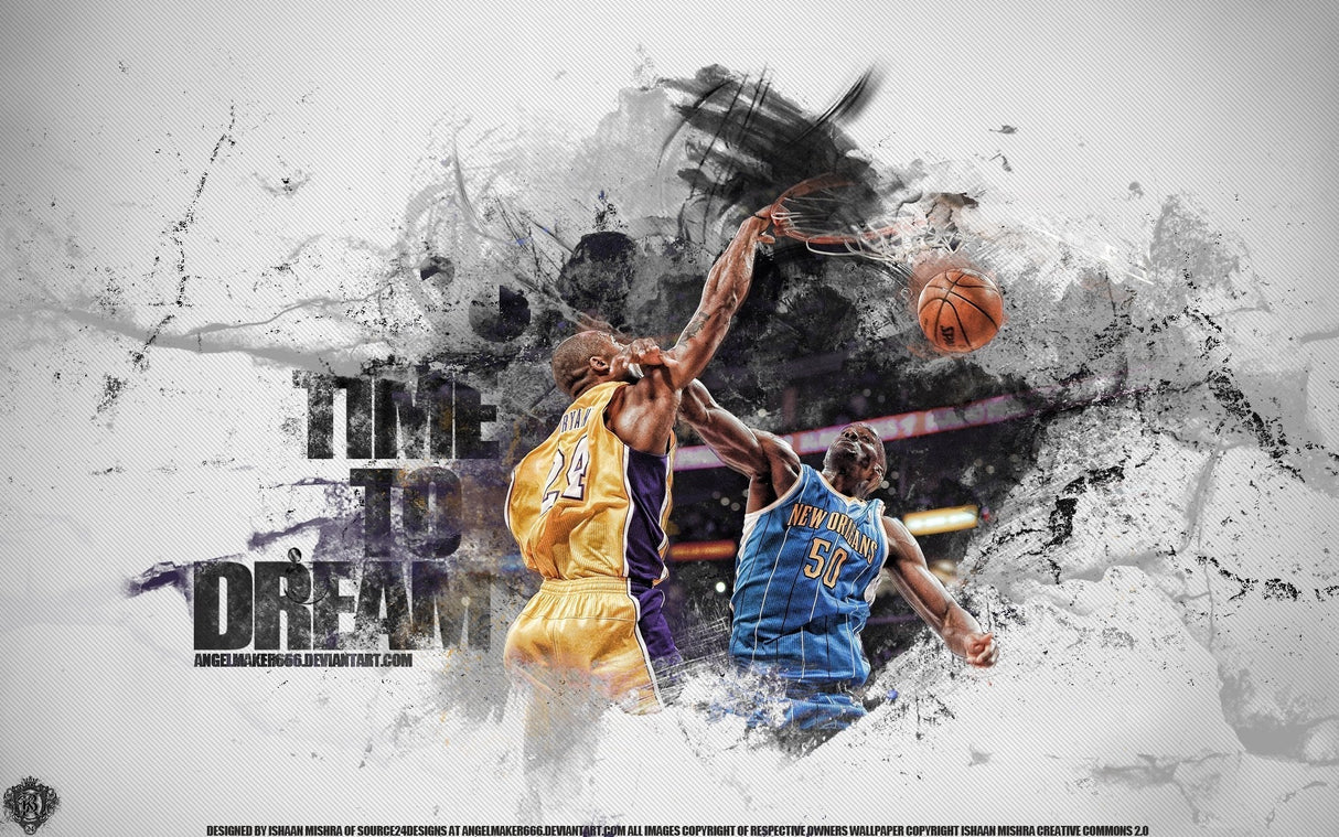 Basketball mural wallpaper design file showing dramatic black and white contrast with vibrant color accents
