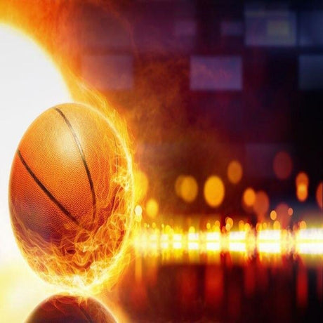 Basketball wallpaper design file showing detailed flaming ball pattern with bokeh light effects