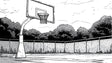Basketball court line art wallpaper in modern teen bedroom, showing urban sports theme with minimalist black and white design