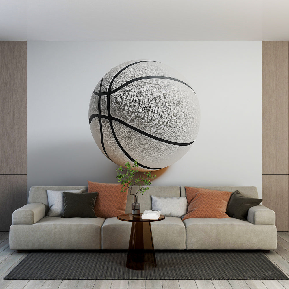 Basketball wallpaper mural showcased in a modern teen bedroom, creating an inspiring sports atmosphere