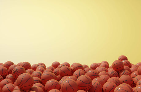 Design file showing repeating basketball pattern on yellow background