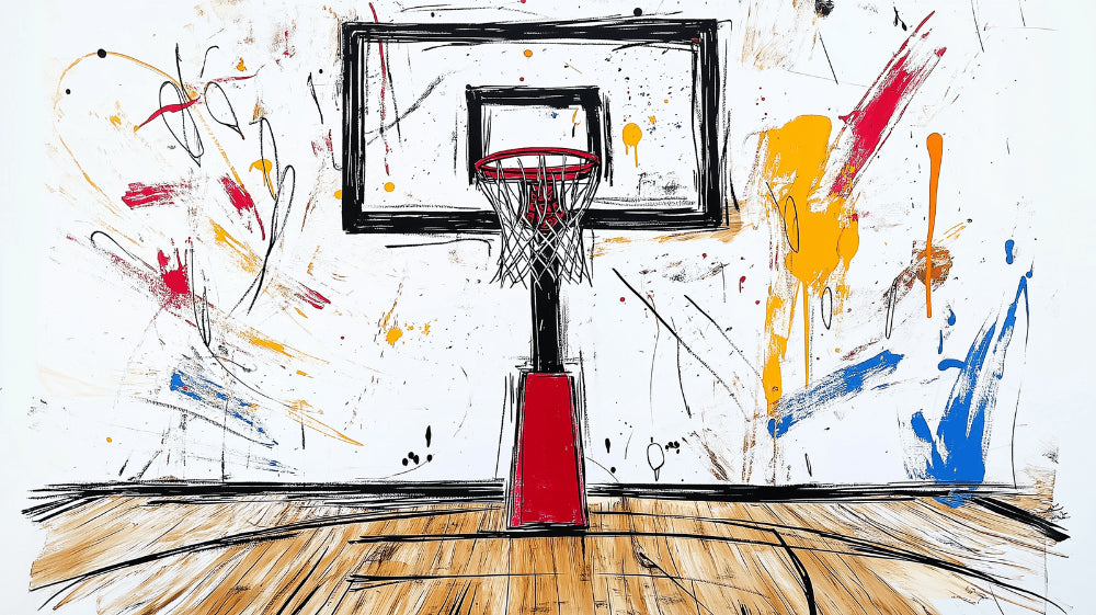 Basketball mural wallpaper design file showing detailed street art pattern with hoop and paint splashes