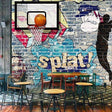 Basketball graffiti wallpaper in modern teen bedroom showing urban street art style with spray paint effects